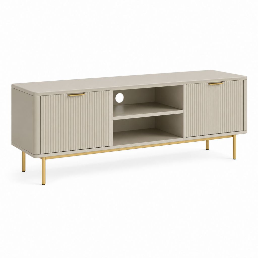 TV-Lowboard Beige MDF Rechteckig mit 2 Türen und Kabeldurchführung 160 x 40 x 60 cm