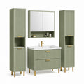 Badezimmermöbel Set 4-teilig Salbeigrün MDF geriffelte Fronten mit Keramikwaschtisch 80 x 46 x 85 cm