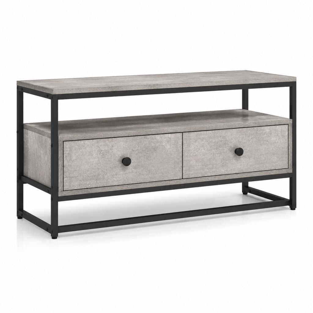 TV Lowboard Grau Schwarz mit 2 Schubladen aus melaminbeschichteter Spanplatte und pulverbeschichtetem Stahl 110 x 40 x 60 cm