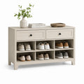 Schuhschrank mit 2 Schubladen und 6 offenen Fächern in Creme aus MDF 120 x 35 x 85 cm