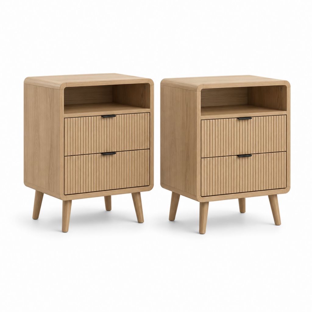 Nachttisch 2er Set Eiche MDF rechteckig mit 2 Schubladen 40 x 35 x 60 cm