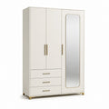 Kleiderschrank 3-türig Weiß aus Spanplatte Rechteckig mit Spiegel und 3 Schubladen 120 x 52 x 200 cm