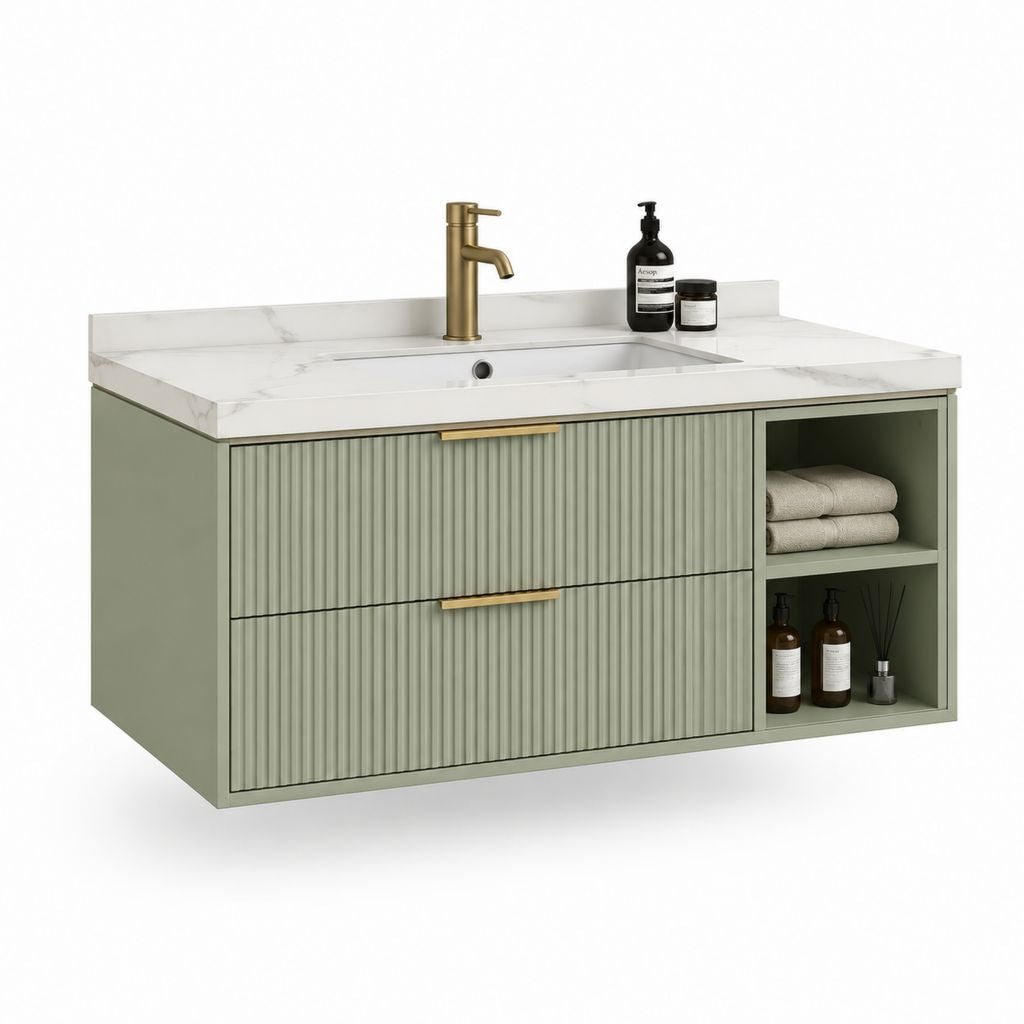 Waschtischunterschrank mit Waschbecken Salbeigrün MDF Keramik rechteckig 100 x 46 x 55 cm