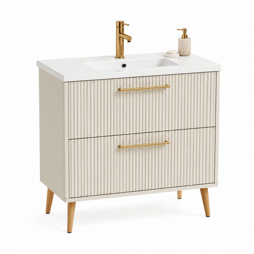 Waschtischunterschrank Set Creme MDF Rechteckig 80 x 46 x 85 cm