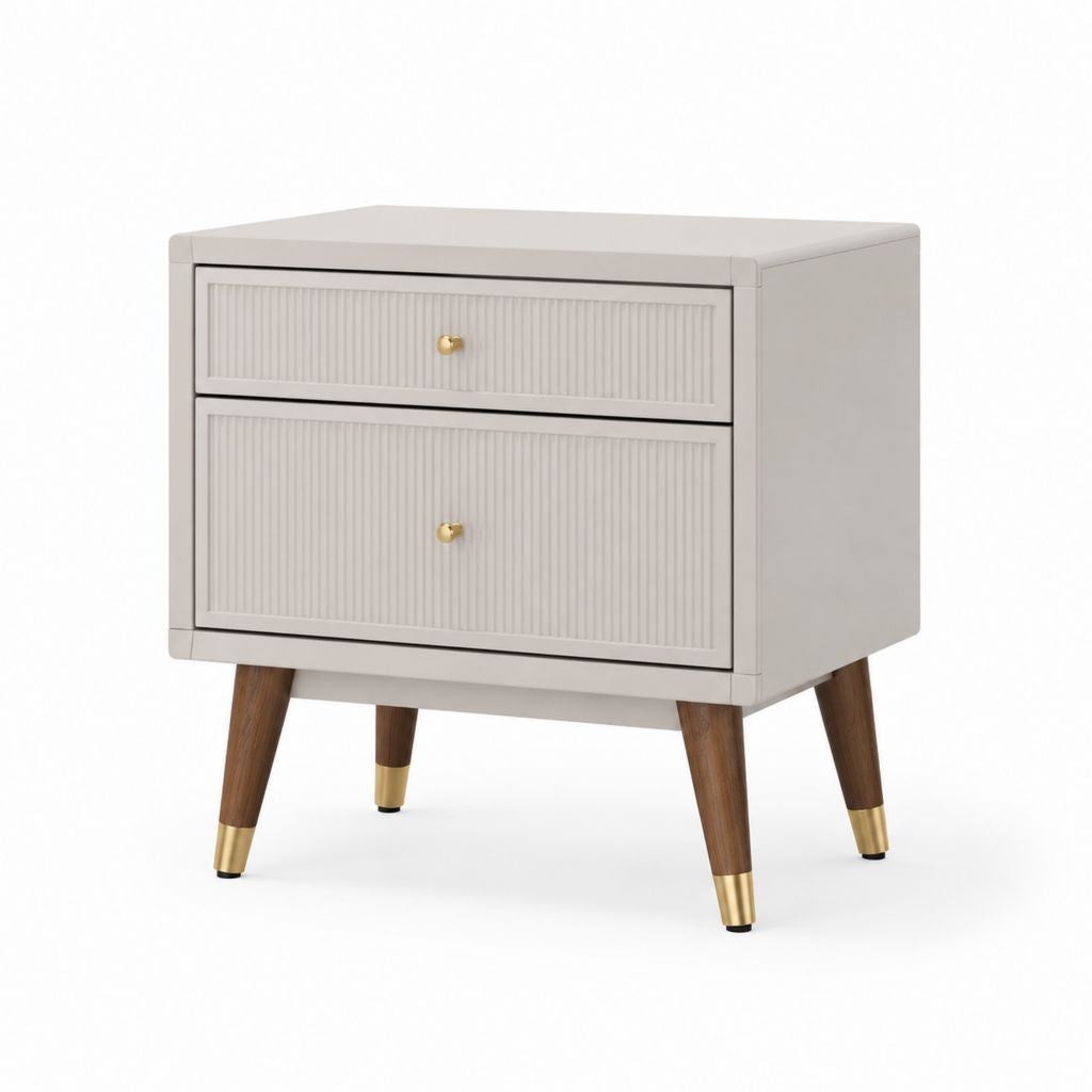 Nachttisch mit 2 Schubladen Creme MDF rechteckig 55 x 40 x 60 cm
