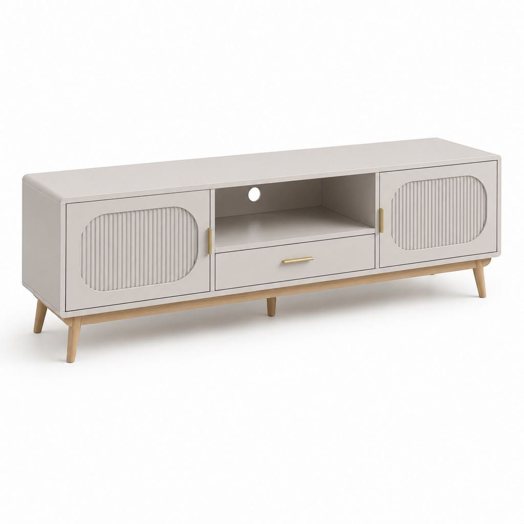 TV-Lowboard Beige aus MDF mit gerippter Front 160 x 40 x 55 cm
