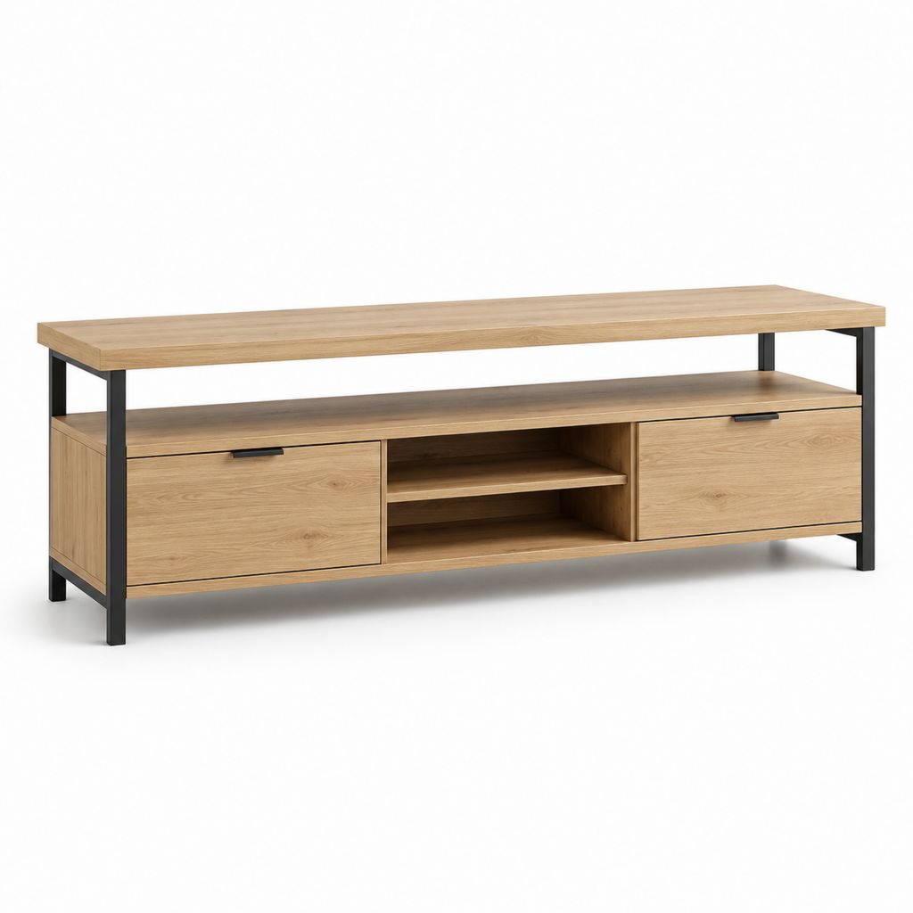 TV-Lowboard Eichenoptik MDF und Stahl rechteckig 160 x 40 x 60 cm