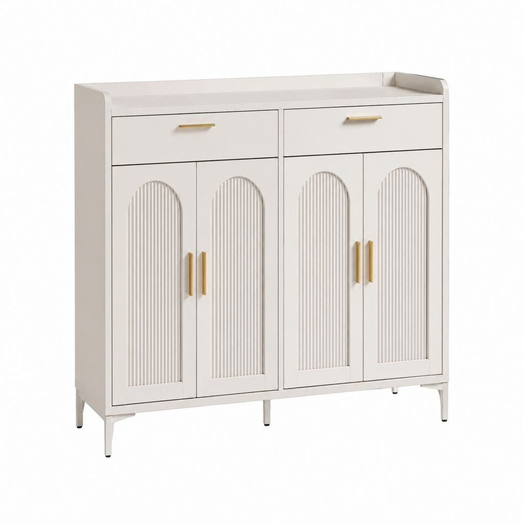 Schuhschrank Weiß aus MDF rechteckig mit 4 Türen 2 Schubladen 120 x 40 x 100 cm