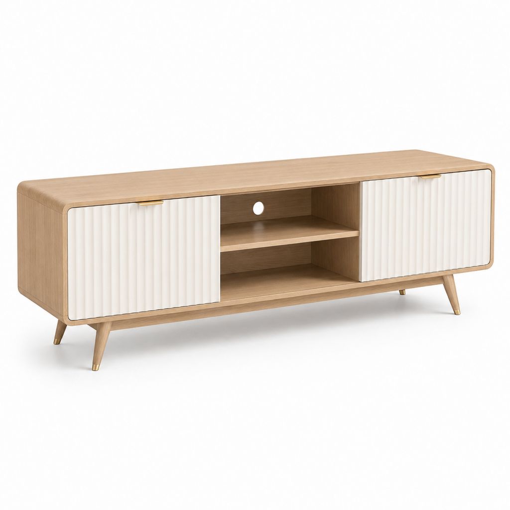 TV Lowboard Eiche Weiß MDF mit Schiebetüren 160 x 40 x 55 cm