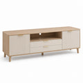 TV-Lowboard aus Spanplatte in Eiche Natur und Beige mit 2 Türen 2 Schubladen 160 x 40 x 55 cm