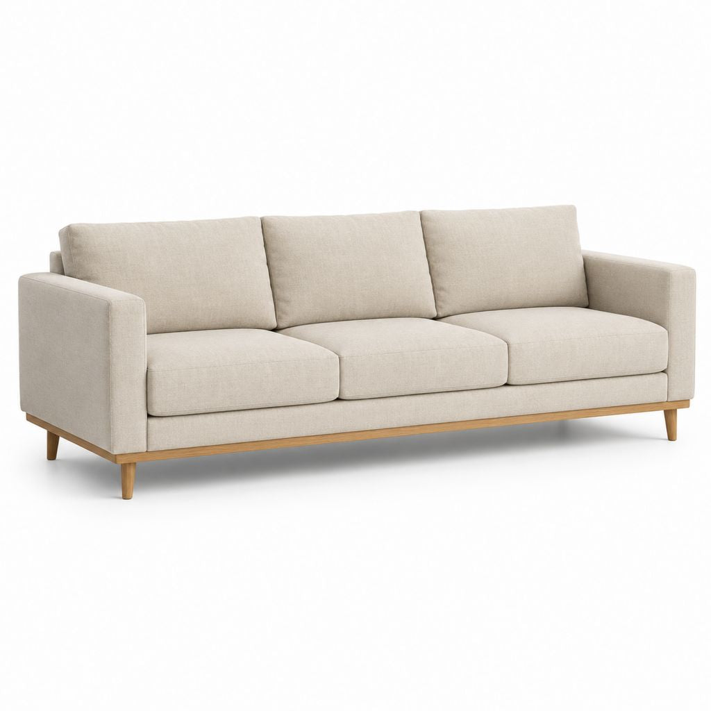 3-Sitzer Sofa Beige mit Polyesterbezug und Massivholzgestell 220 x 90 x 84 cm