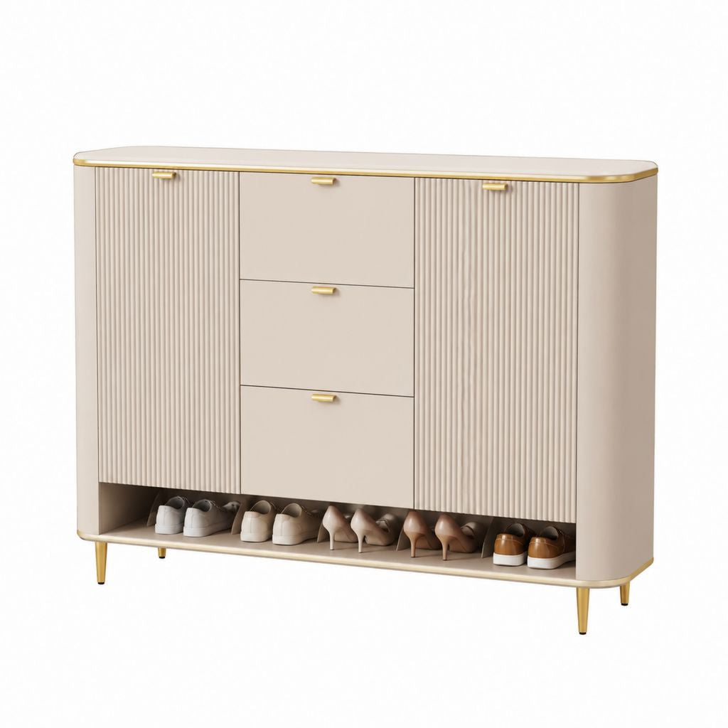 Schuhschrank Beige aus MDF mit geriffelter Front 120 x 40 x 90 cm