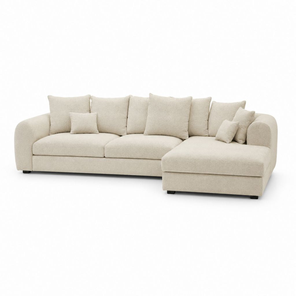 Ecksofa mit Recamiere rechts Creme Polyester 280 x 165 x 85 cm