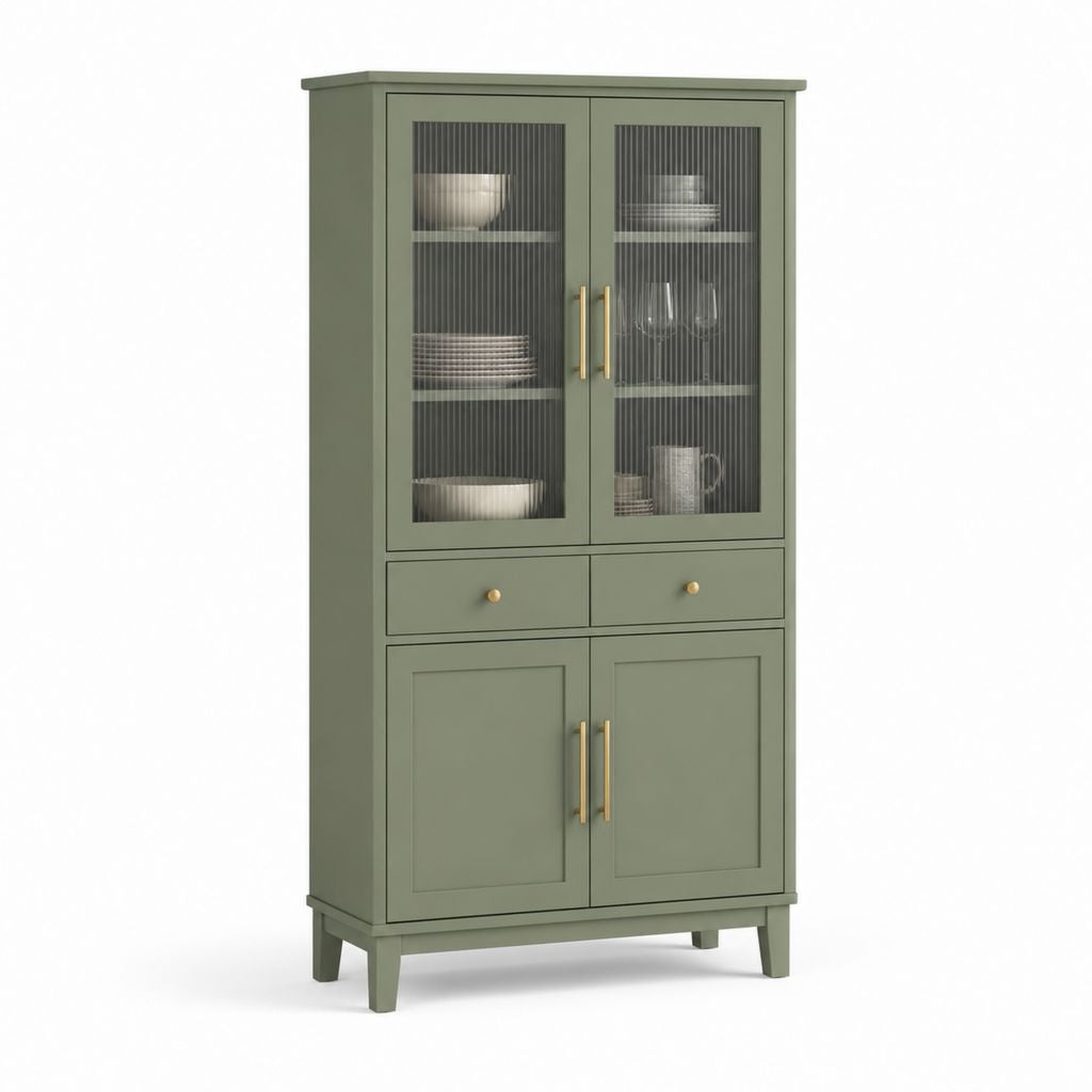 Vitrinenschrank Salbeigrün aus MDF und Rillenglas rechteckig 180 x 90 x 40 cm