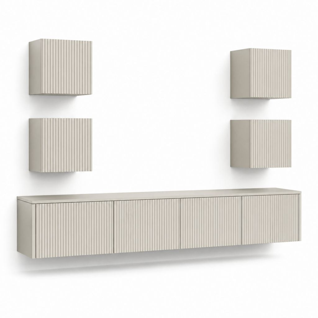 5-teiliges TV-Wandmöbel-Set Beige MDF Rechteckig Lowboard 180 x 40 x 40 cm Hängeschränke 40 x 30 x 60 cm