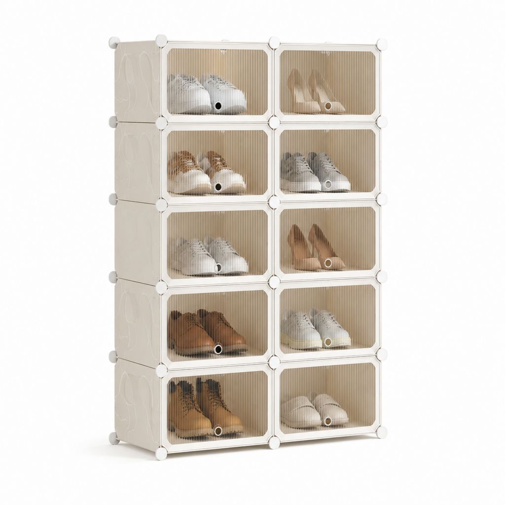 Modulares Schuhregal Weiß aus PP und ABS mit 10 Fächern 70 x 35 x 175 cm