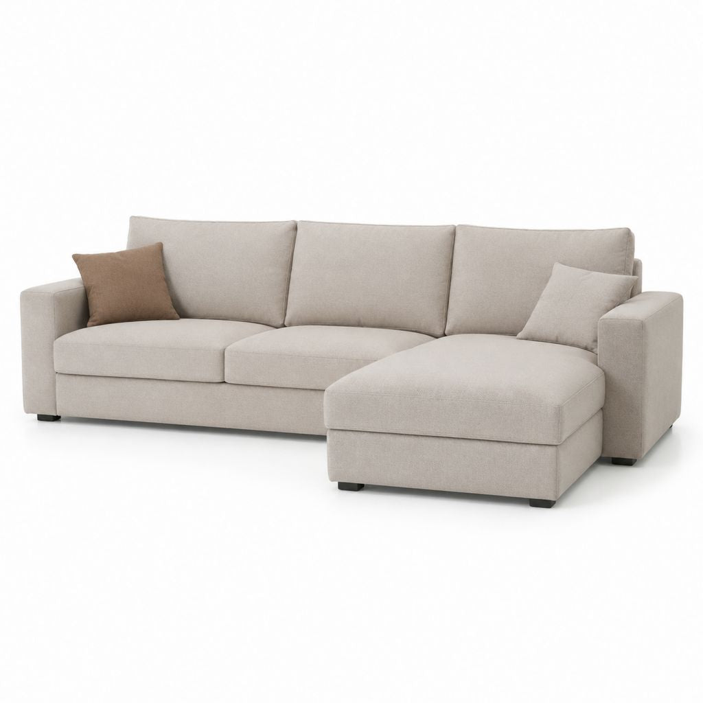 Ecksofa mit Recamiere rechts Beige Polyester 280 x 160 x 85 cm