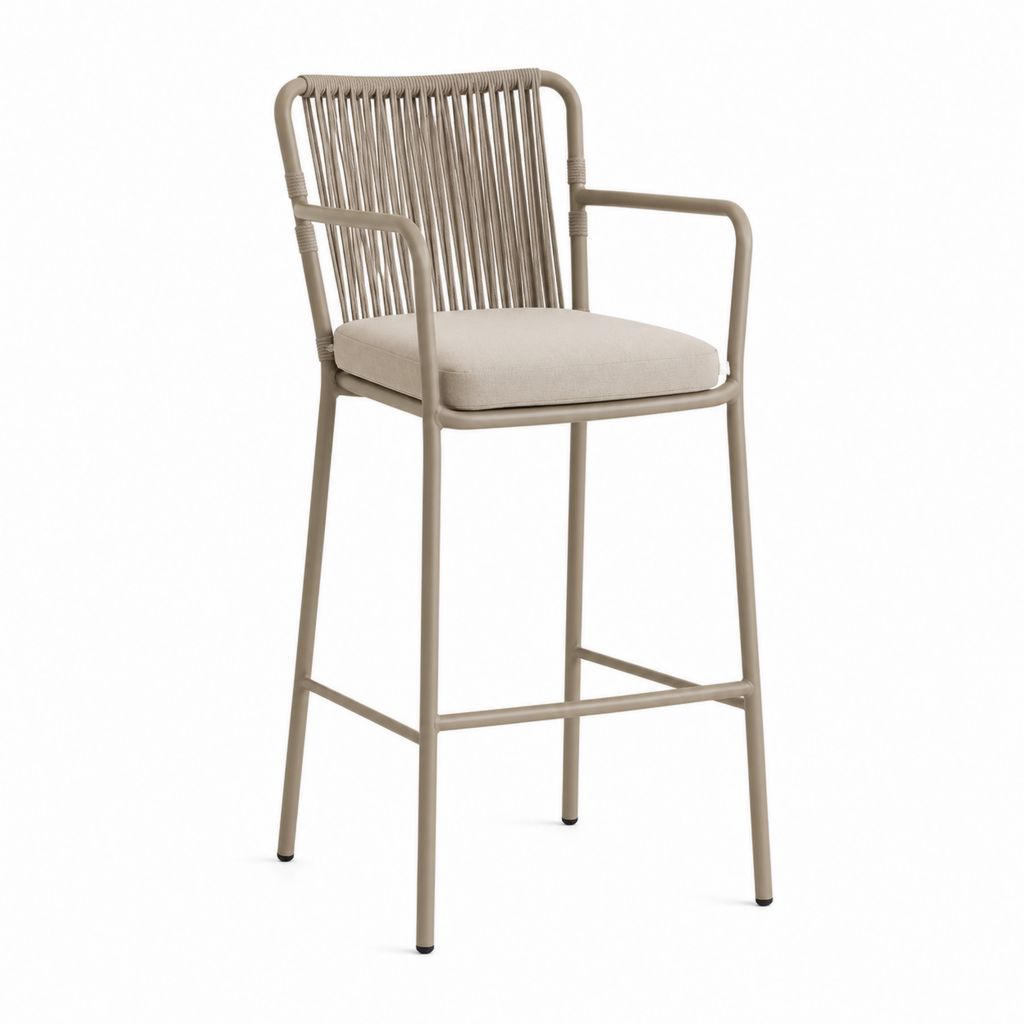 Gartenbarstuhl Beige Aluminium Polypropylen Seil mit Sitzkissen 54 x 60 x 108 cm