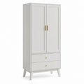 Kleiderschrank Weiß aus MDF mit 2 Türen und 2 Schubladen 80 x 50 x 180 cm