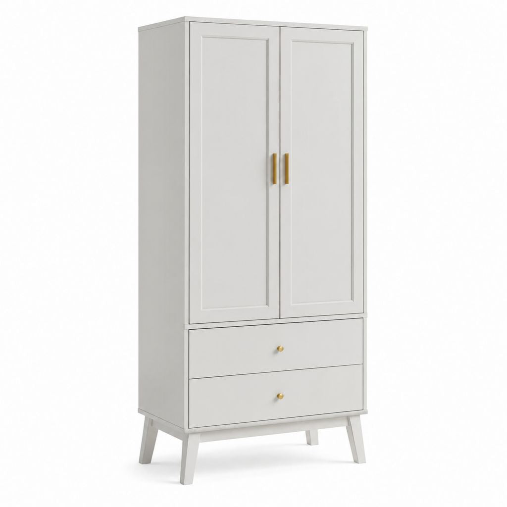 Kleiderschrank Weiß aus MDF mit 2 Türen und 2 Schubladen 80 x 50 x 180 cm