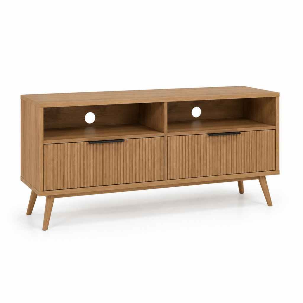 TV-Lowboard Eiche furniert rechteckig mit 2 Türen und Kabeldurchführungen 120 x 40 x 70 cm