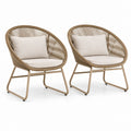 2er Set Gartenstühle Beige mit PE-Geflecht Stahlgestell und Kissen 75 x 74 x 80 cm