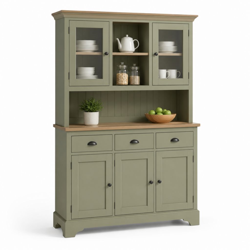 Buffetschrank mit Vitrine salbeigrün aus MDF und Klarglas rechteckig 120 x 45 x 200 cm
