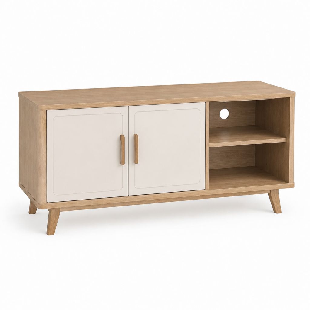 TV Lowboard Eiche Natur und Cremeweiß aus Spanplatte MDF rechteckig 120 x 40 x 60 cm