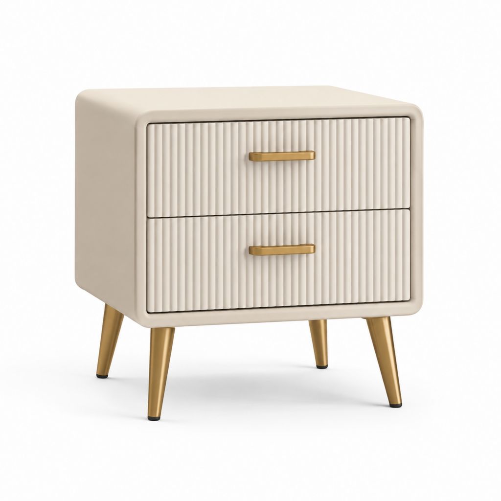 Nachttisch mit 2 Schubladen Creme Gold MDF rechteckig 50 x 40 x 55 cm